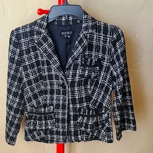 Black & white tweed 3/4 sleeve blazer